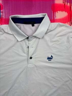 Greyson Clothiers Men's White Performance Polo with 1891 Whale Embroidery